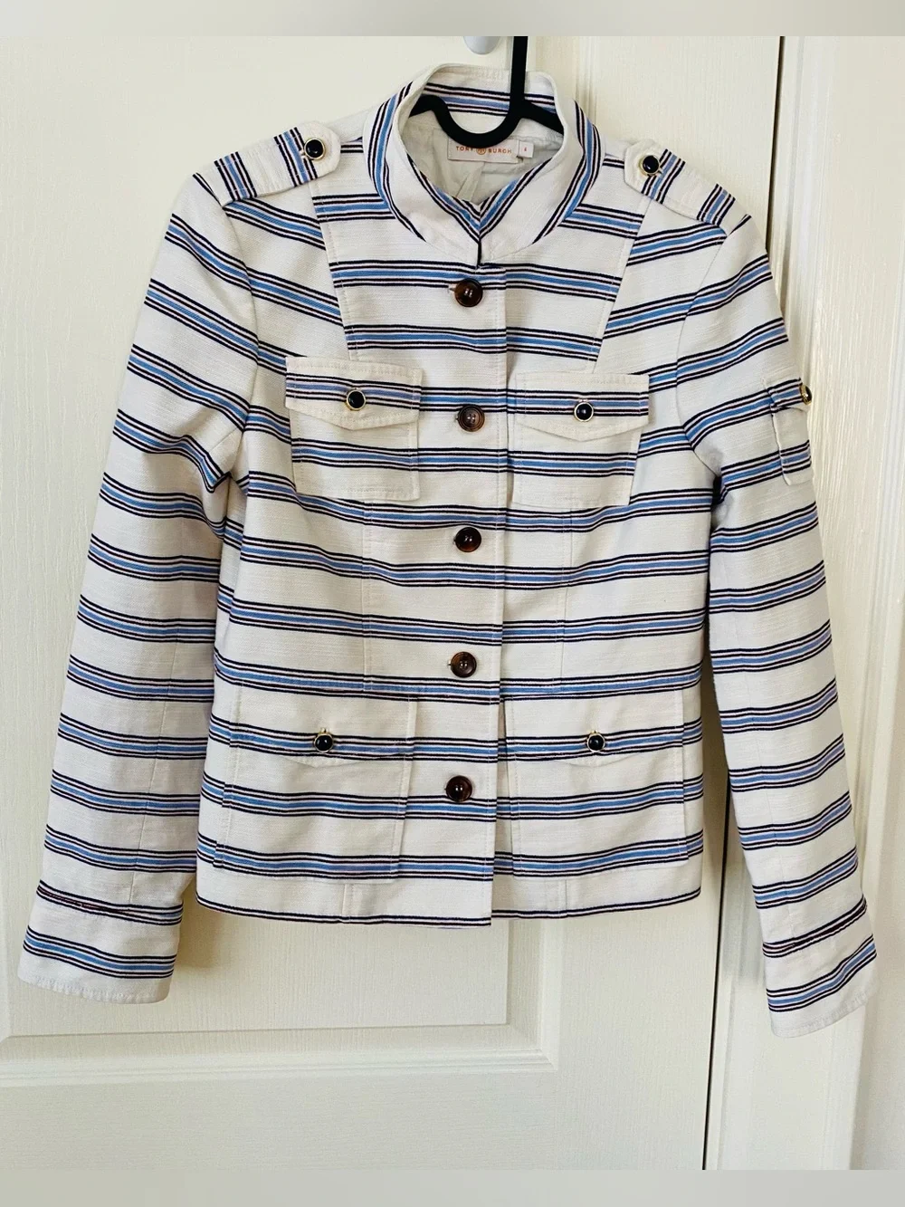 Tory Burch Sergeant Pepper Striped Button Front Military Jacket Blazer Size 8